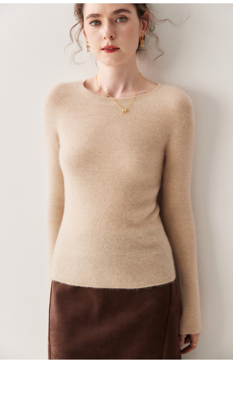 Cashmere Women's Crewneck Ribbed Long Sleeve Knit Sweater