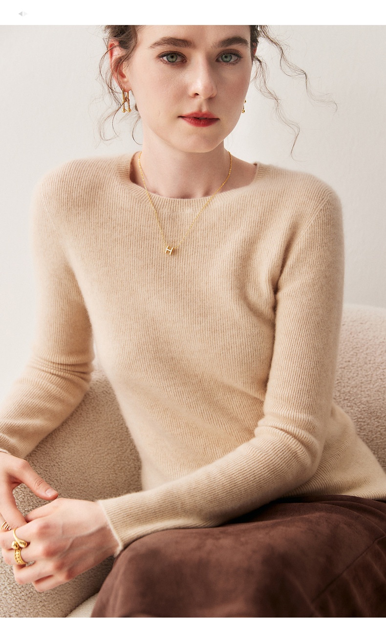 Cashmere Women's Crewneck Ribbed Long Sleeve Knit Sweater