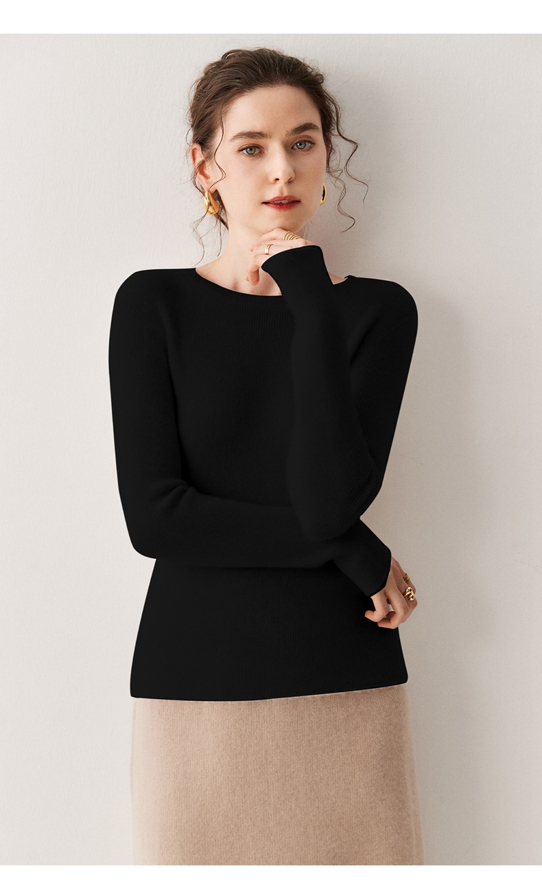 Cashmere Women's Crewneck Ribbed Long Sleeve Knit Sweater