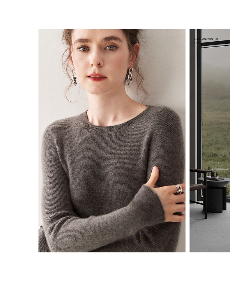 Cashmere Women's Crewneck Ribbed Long Sleeve Knit Sweater