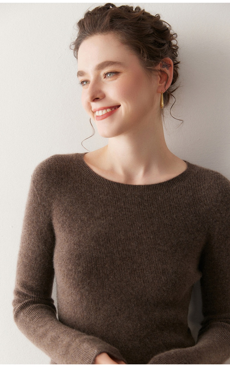 Cashmere Women's Crewneck Ribbed Long Sleeve Knit Sweater