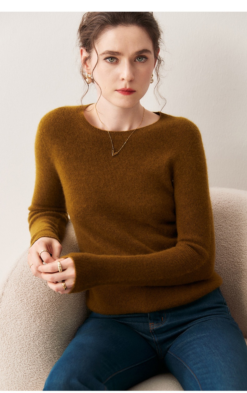 Cashmere Women's Crewneck Ribbed Long Sleeve Knit Sweater