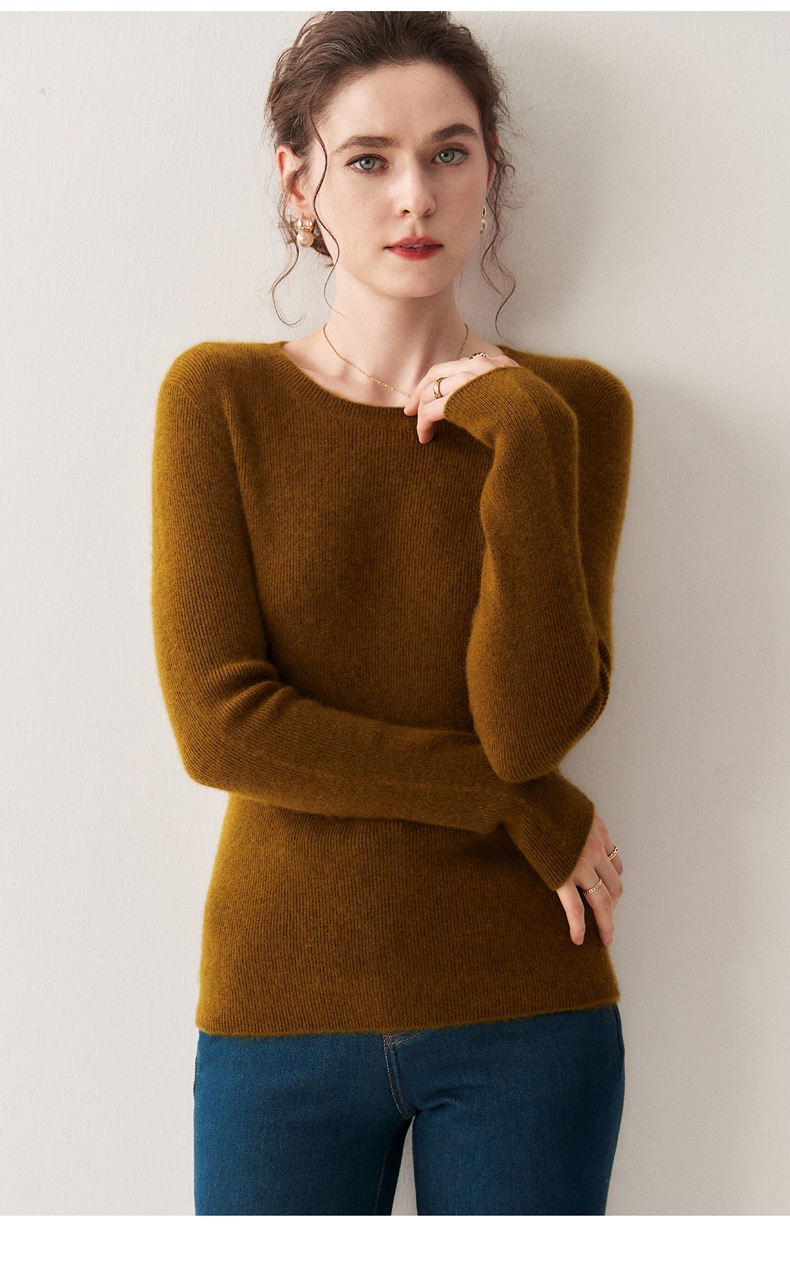 Cashmere Women's Crewneck Ribbed Long Sleeve Knit Sweater