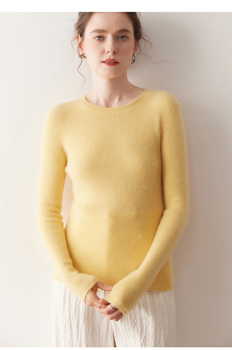 Cashmere Women's Crewneck Ribbed Long Sleeve Knit Sweater
