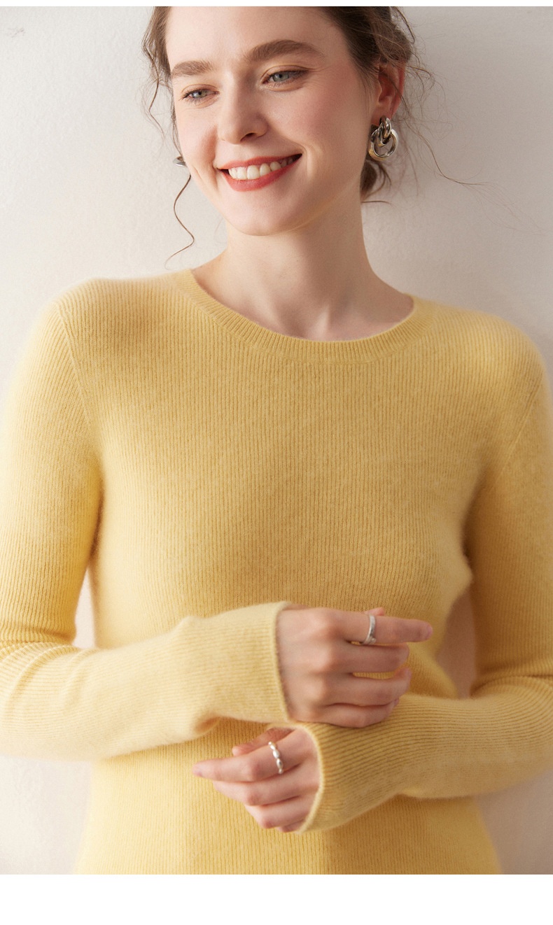 Cashmere Women's Crewneck Ribbed Long Sleeve Knit Sweater