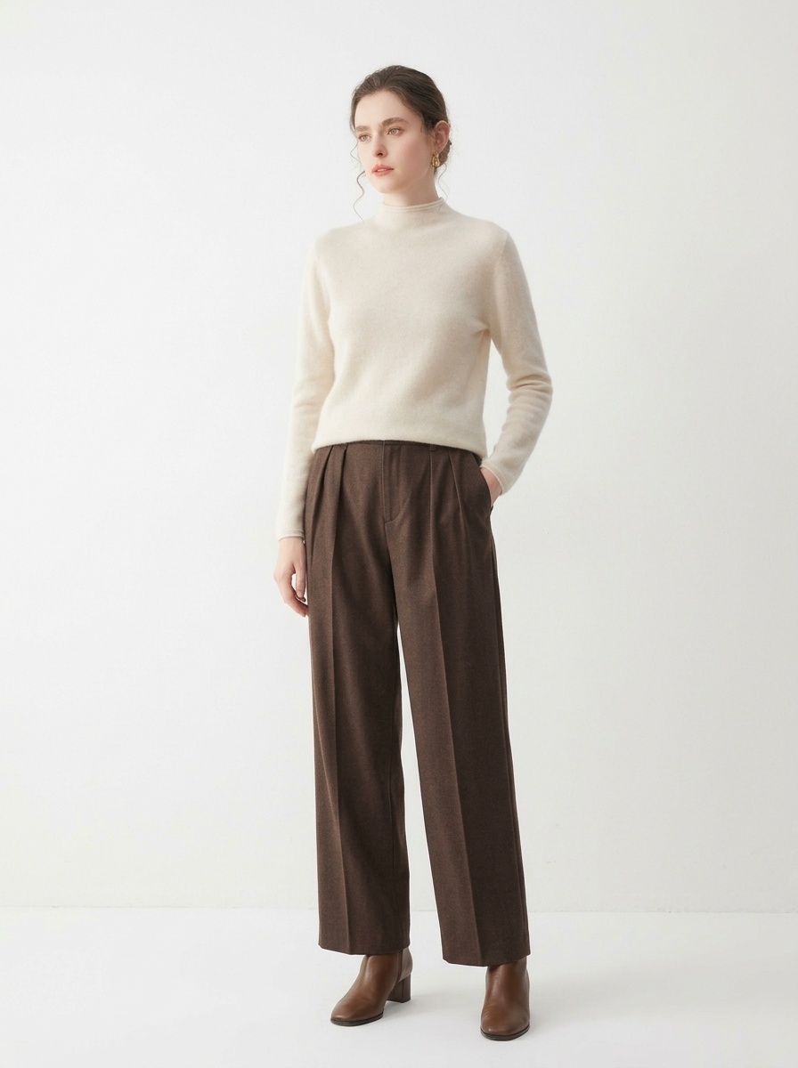 Cashmere Women's Mock Neck Cashmere Knit Long Sleeve Sweater