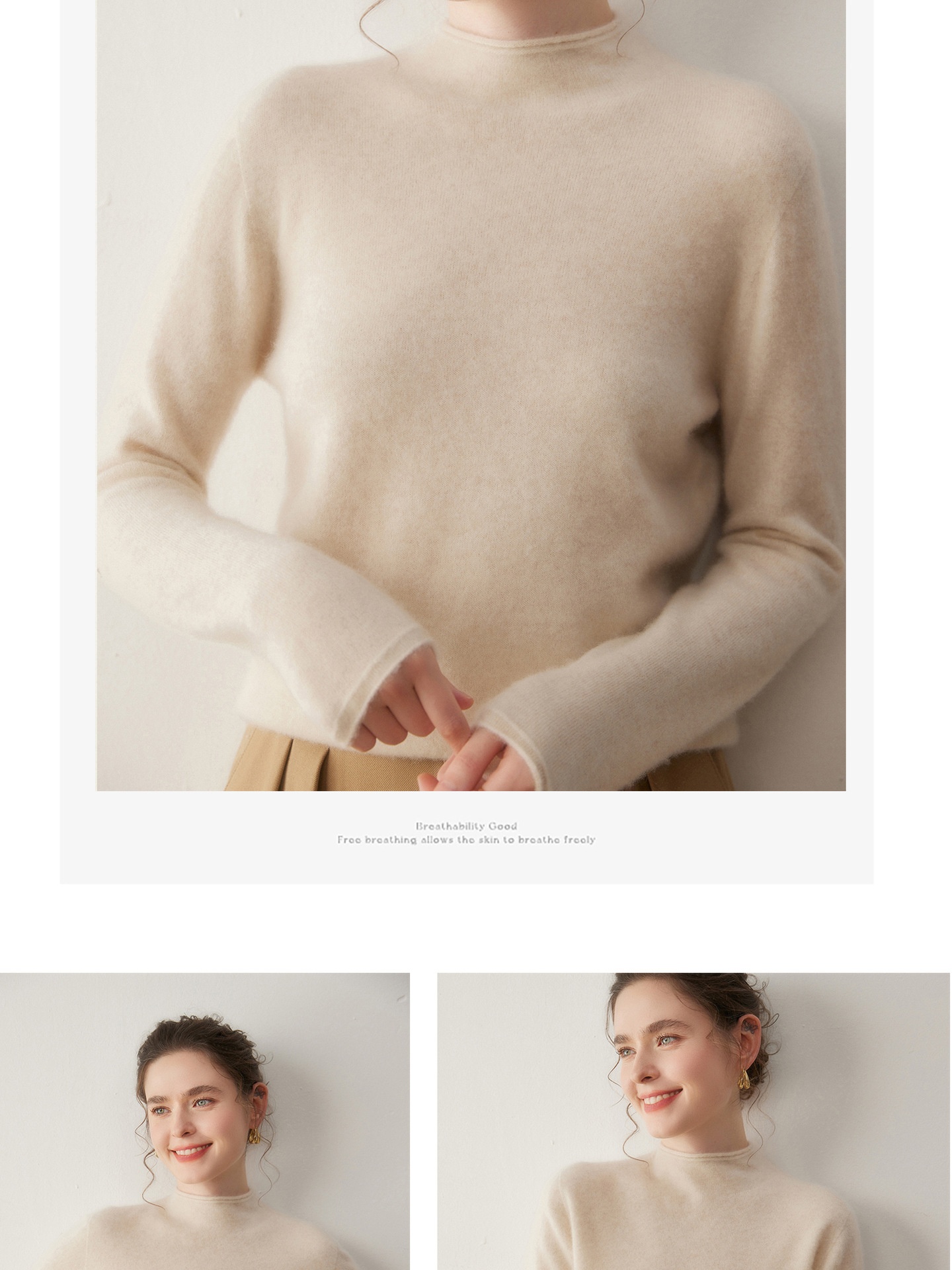 Cashmere Women's Mock Neck Cashmere Knit Long Sleeve Sweater