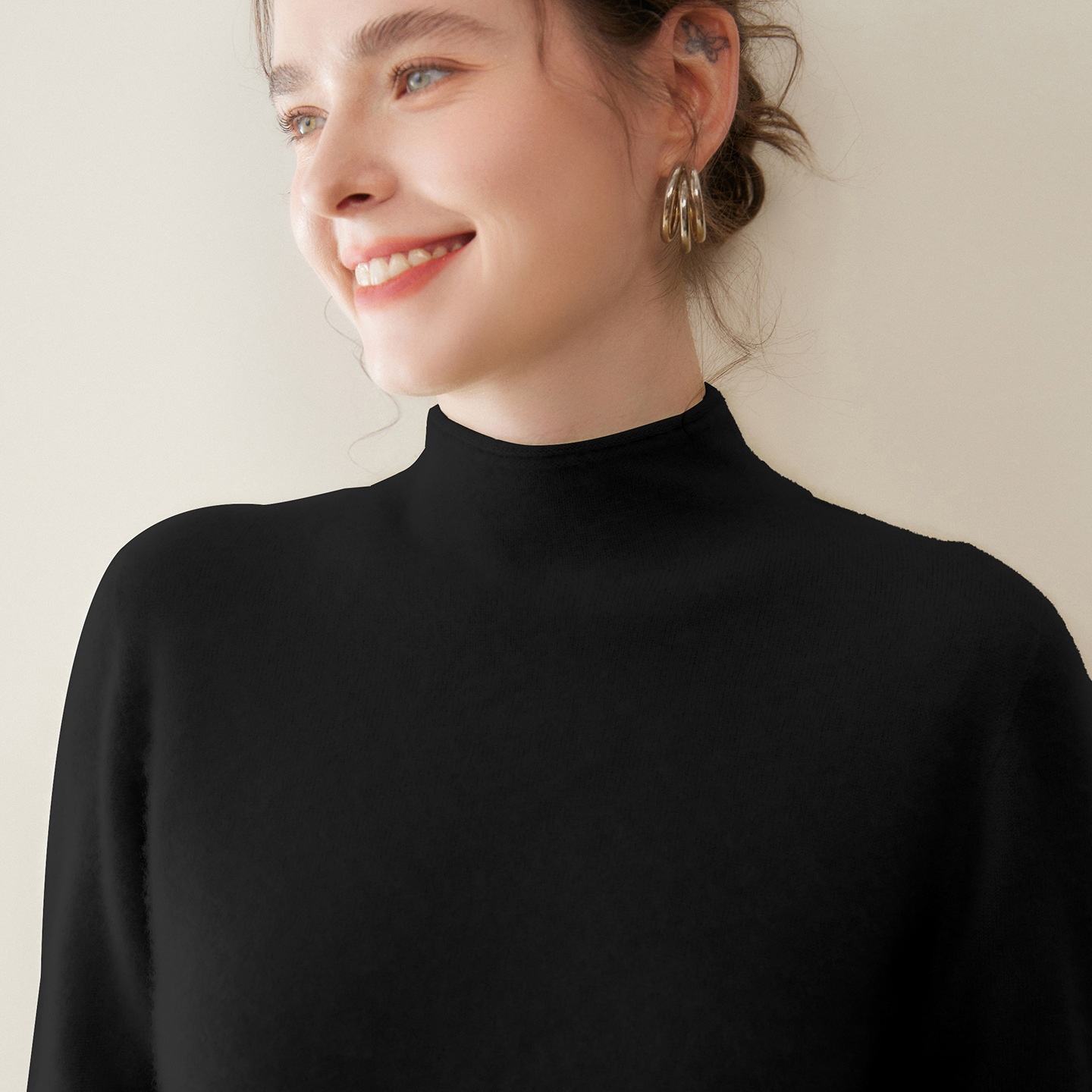 Cashmere Women's Mock Neck Cashmere Knit Long Sleeve Sweater