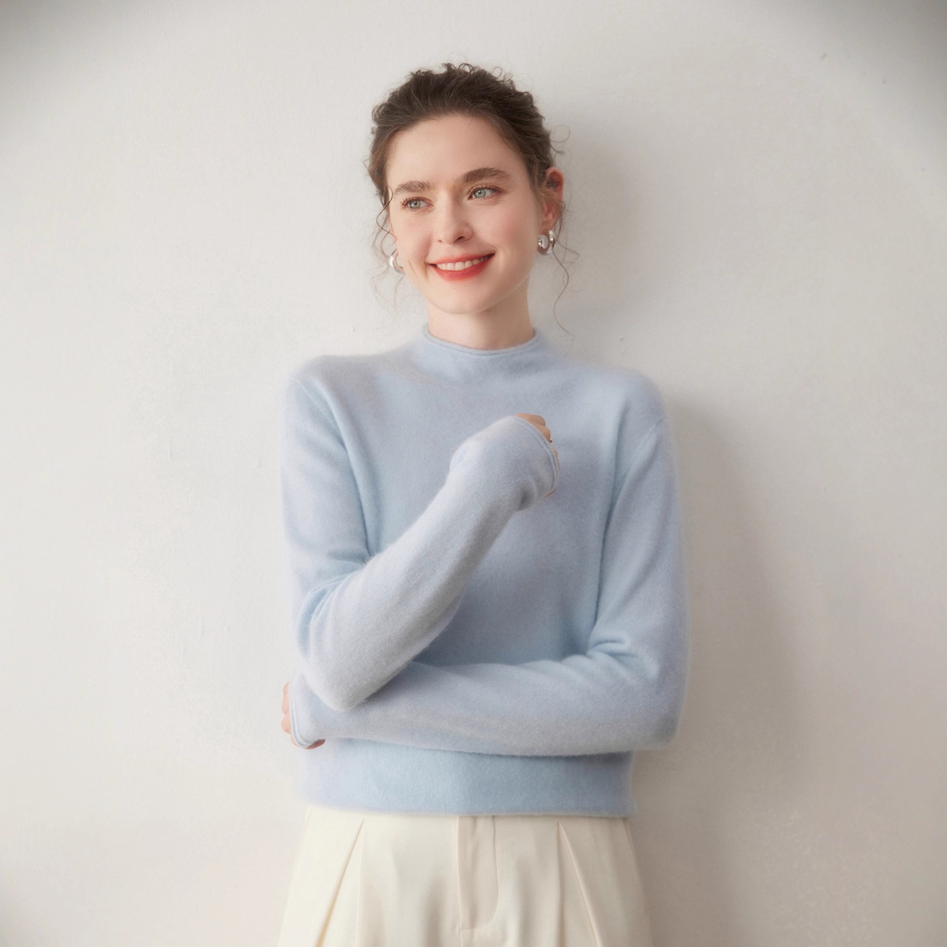 Cashmere Women's Mock Neck Cashmere Knit Long Sleeve Sweater