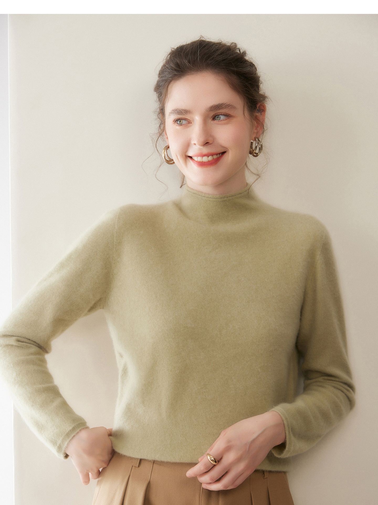 Cashmere Women's Mock Neck Cashmere Knit Long Sleeve Sweater