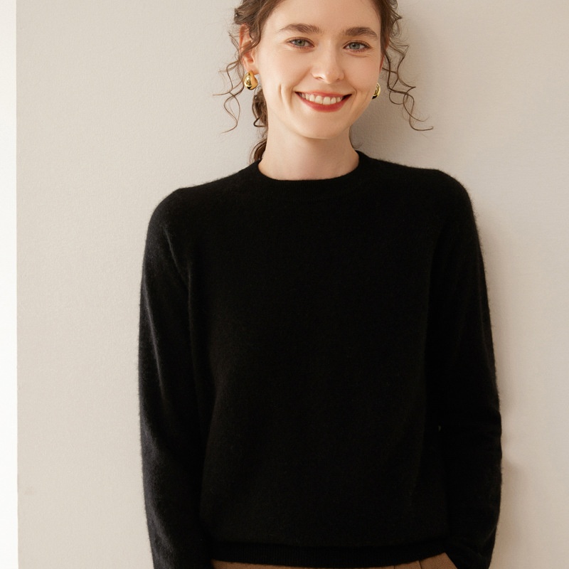 Women's Crew Neck Raglan Cashmere Knit Sweater