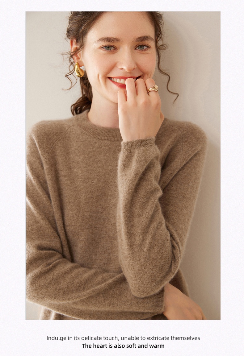 Women's Crew Neck Raglan Cashmere Knit Sweater