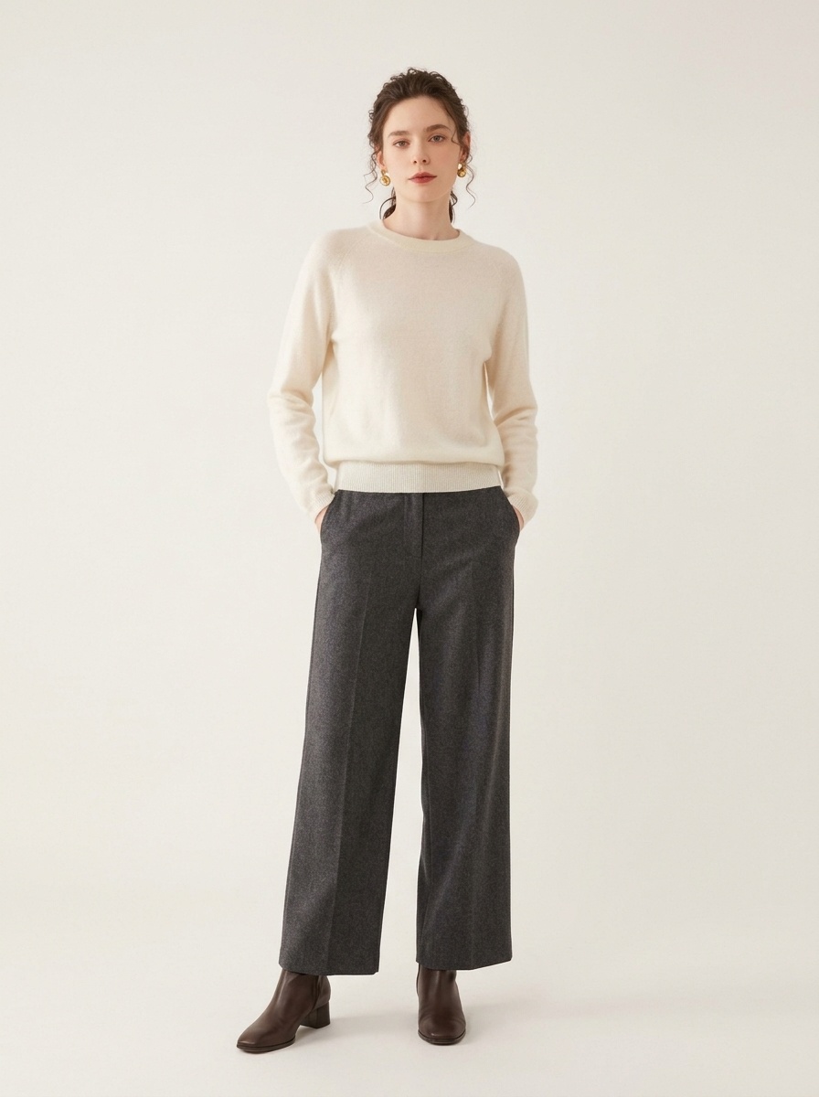 Women's Crew Neck Raglan Cashmere Knit Sweater
