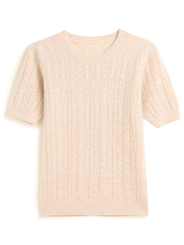 Cashmere Women's Short Sleeve Cable Knit Crewneck Sweater