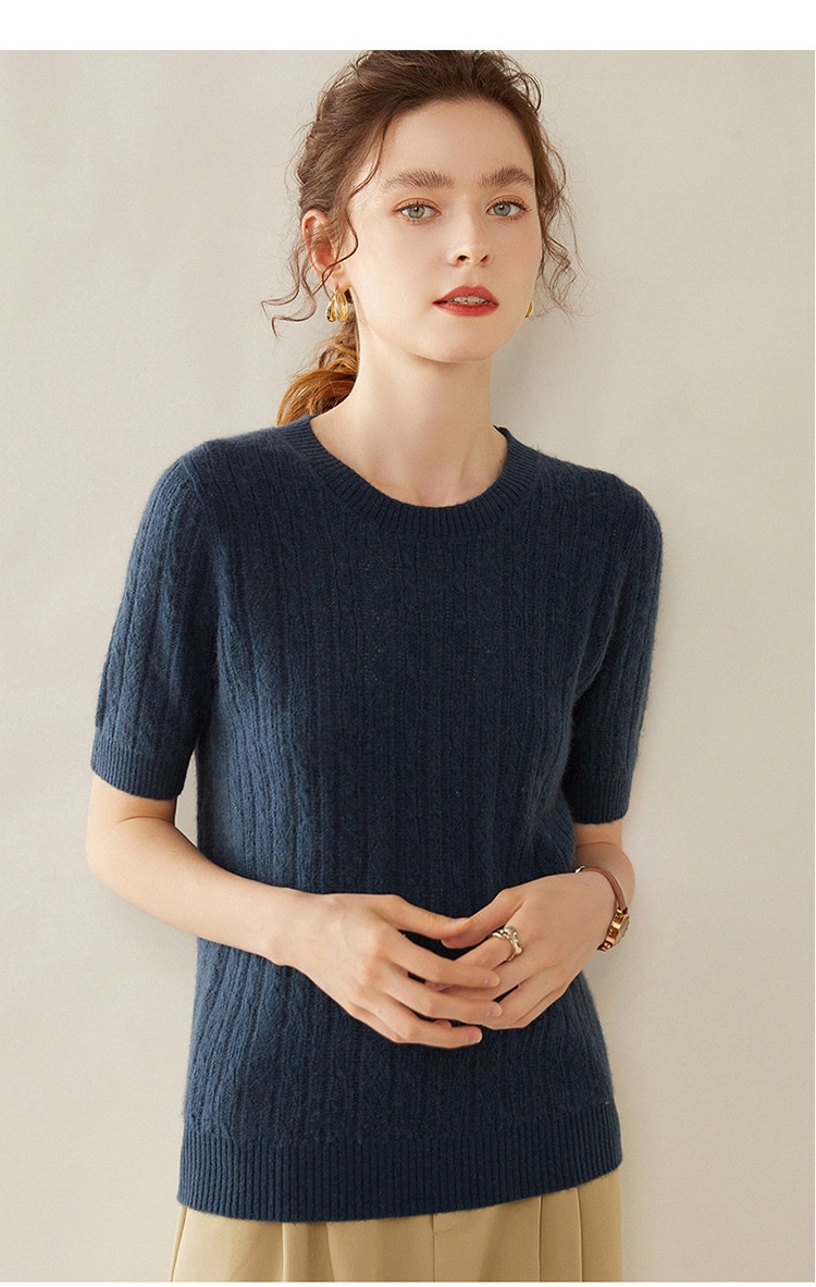 Cashmere Women's Short Sleeve Cable Knit Crewneck Sweater