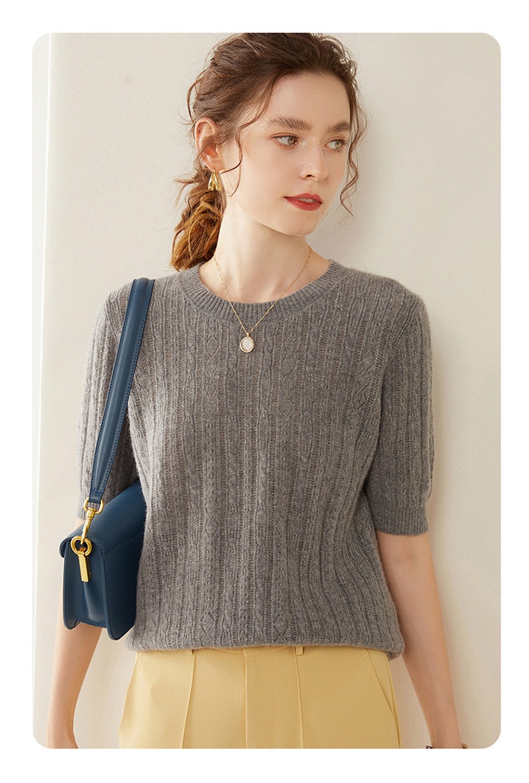 Cashmere Women's Short Sleeve Cable Knit Crewneck Sweater