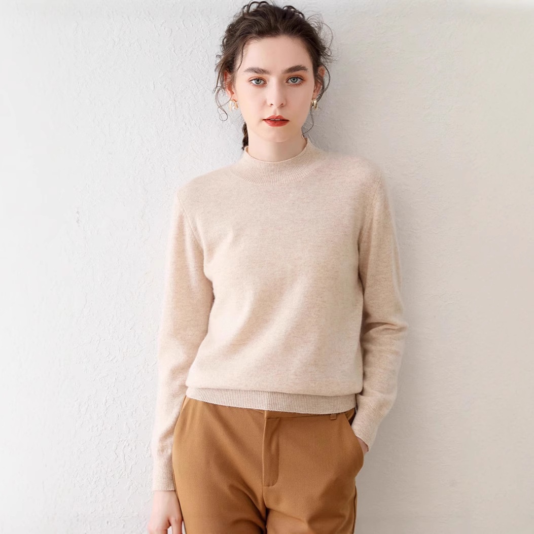 Cashmere Women's Mock Neck Long Sleeve Knit Sweater Pullover