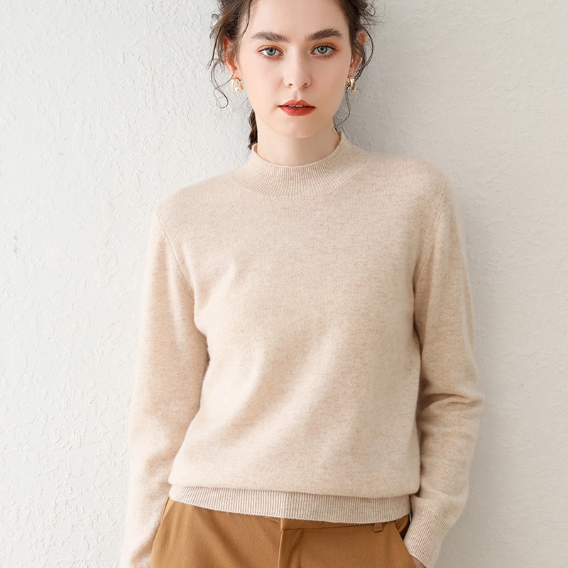 Cashmere Women's Mock Neck Long Sleeve Knit Sweater Pullover