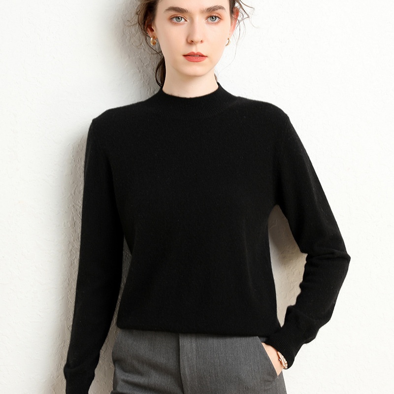 Cashmere Women's Mock Neck Long Sleeve Knit Sweater Pullover