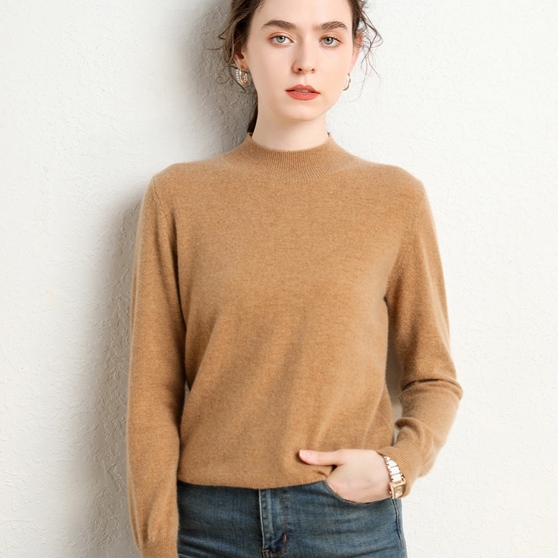 Cashmere Women's Mock Neck Long Sleeve Knit Sweater Pullover