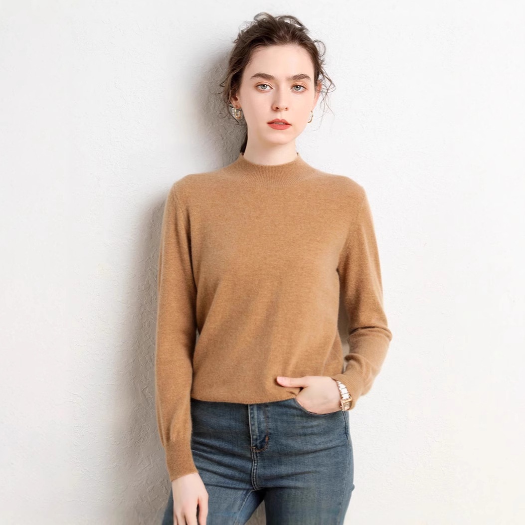 Cashmere Women's Mock Neck Long Sleeve Knit Sweater Pullover