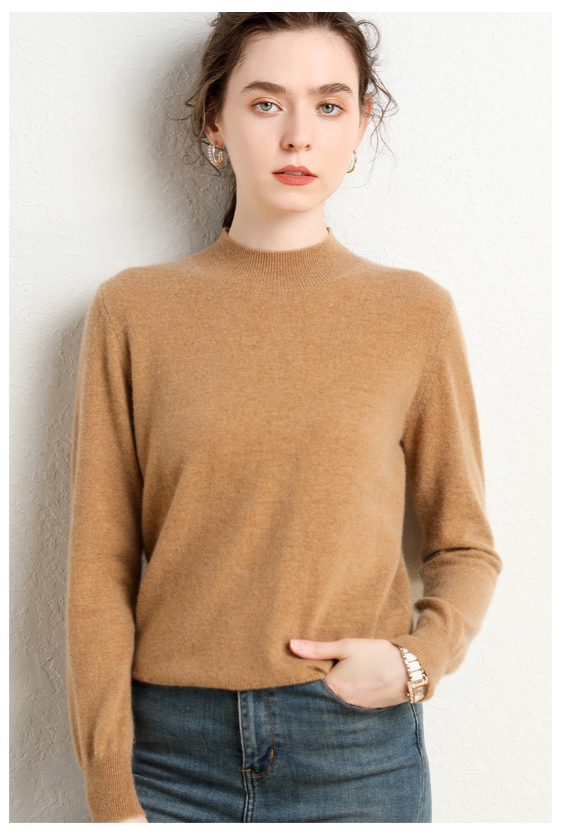 Cashmere Women's Mock Neck Long Sleeve Knit Sweater Pullover