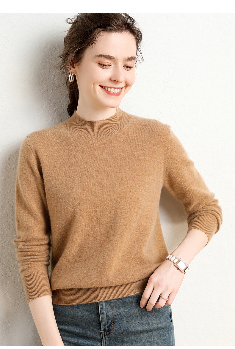 Cashmere Women's Mock Neck Long Sleeve Knit Sweater Pullover