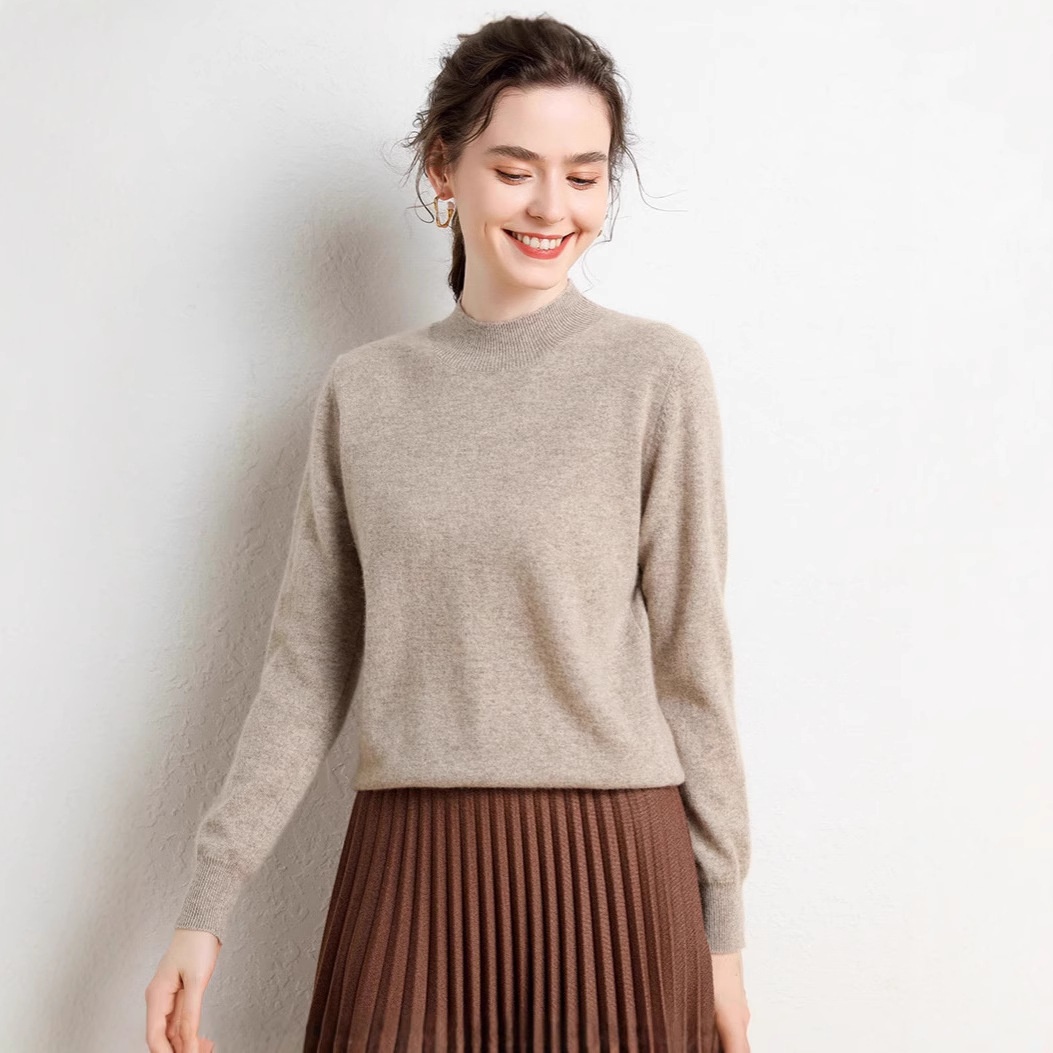 Cashmere Women's Mock Neck Long Sleeve Knit Sweater Pullover