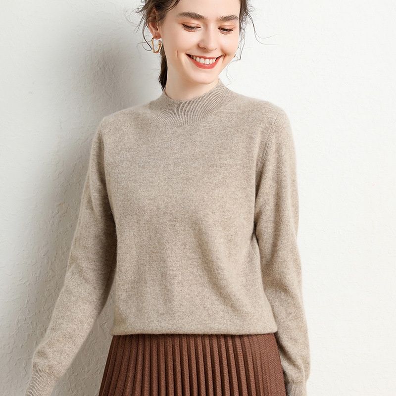 Cashmere Women's Mock Neck Long Sleeve Knit Sweater Pullover