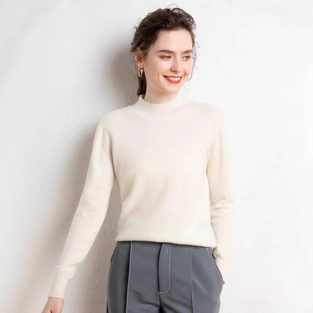 Cashmere Women's Mock Neck Long Sleeve Knit Sweater Pullover
