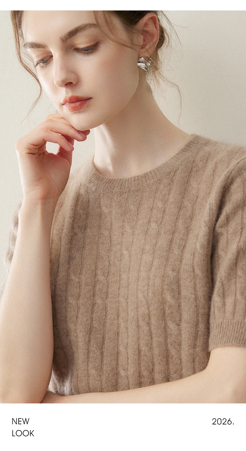 Women's Cable Knit Short Sleeve Crewneck Top