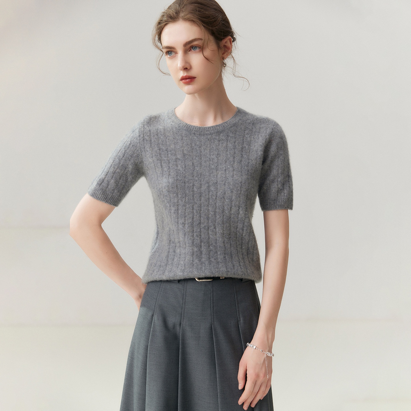 Women's Cable Knit Short Sleeve Crewneck Top
