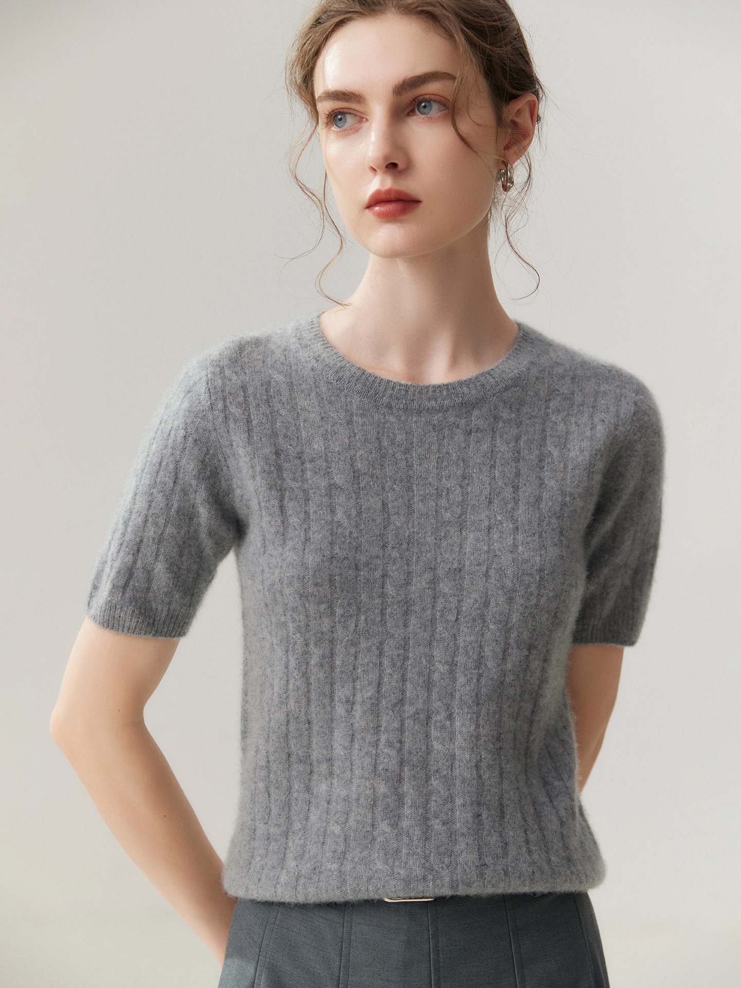 Women's Cable Knit Short Sleeve Crewneck Top