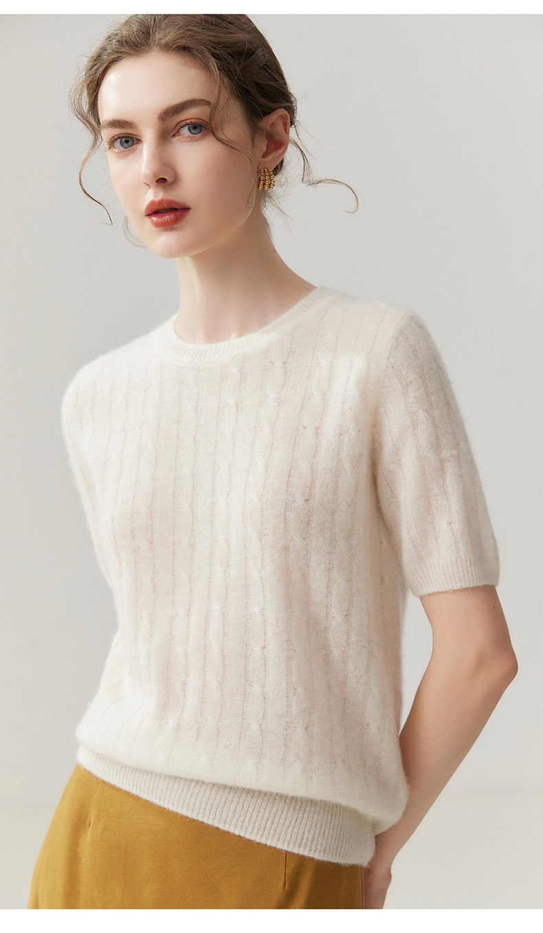 Women's Cable Knit Short Sleeve Crewneck Top