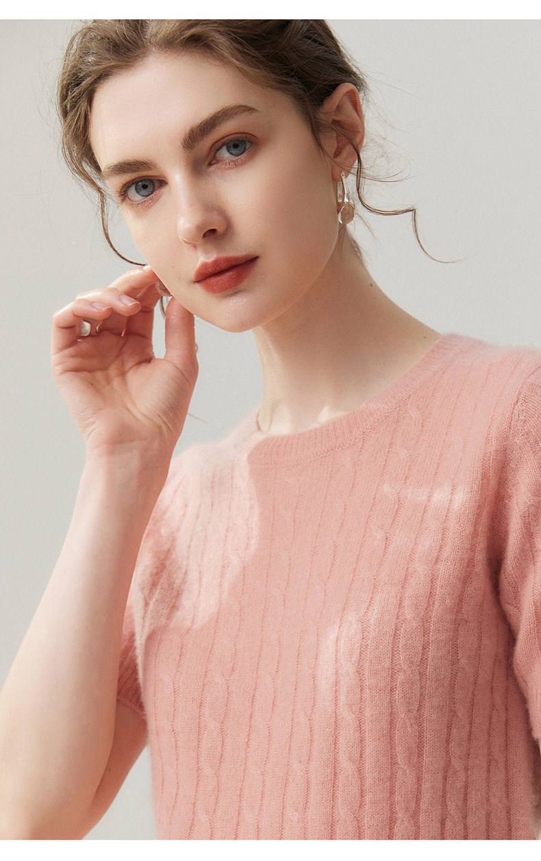 Women's Cable Knit Short Sleeve Crewneck Top