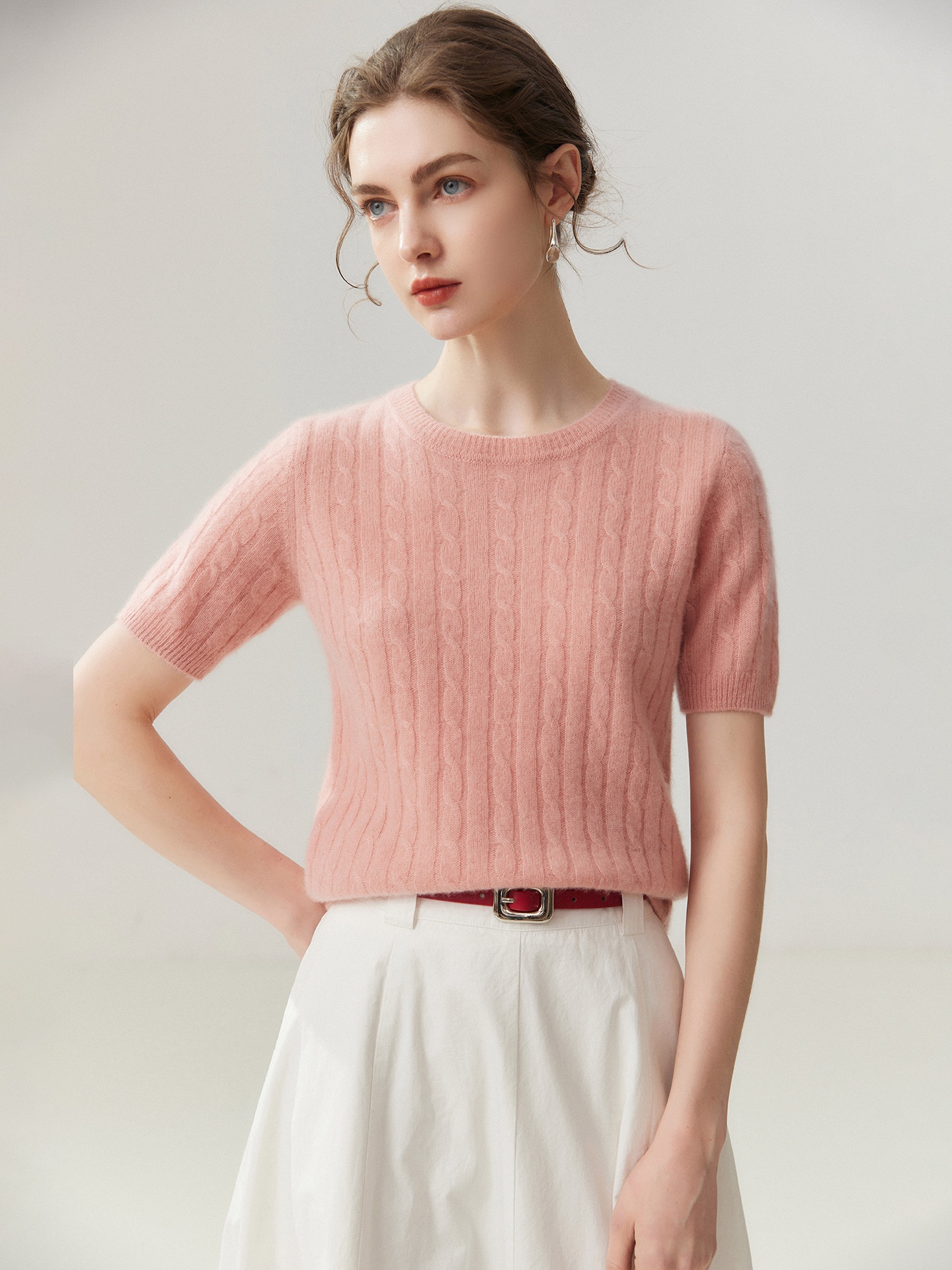 Women's Cable Knit Short Sleeve Crewneck Top
