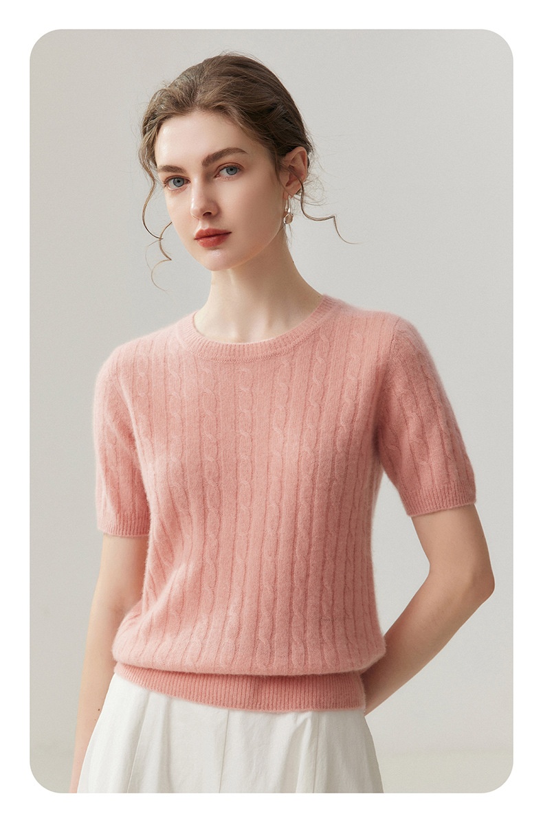 Women's Cable Knit Short Sleeve Crewneck Top