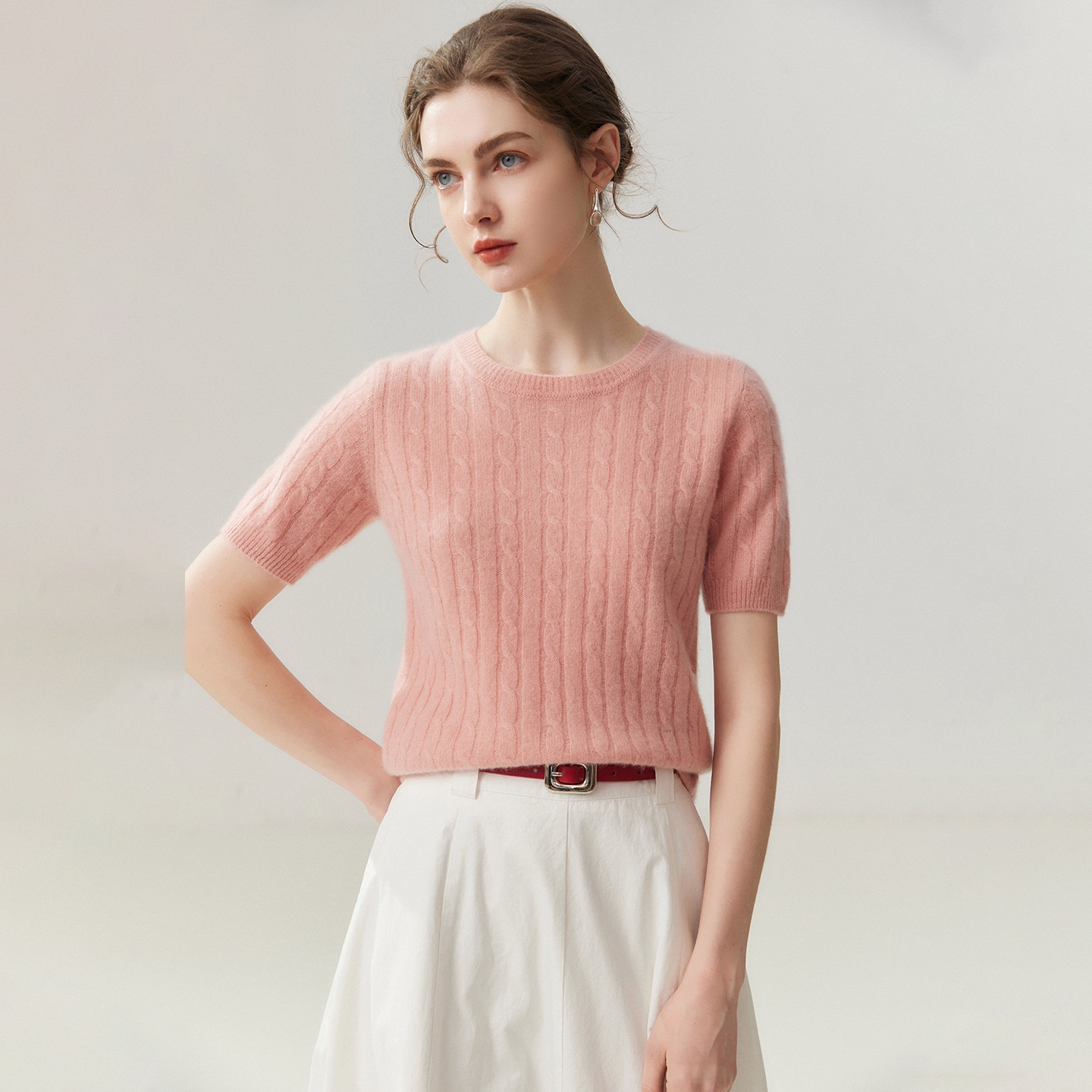 Women's Cable Knit Short Sleeve Crewneck Top