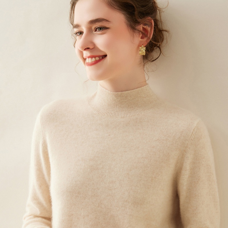 Cashmere Women's Mock Neck Long Sleeve Knit Sweater