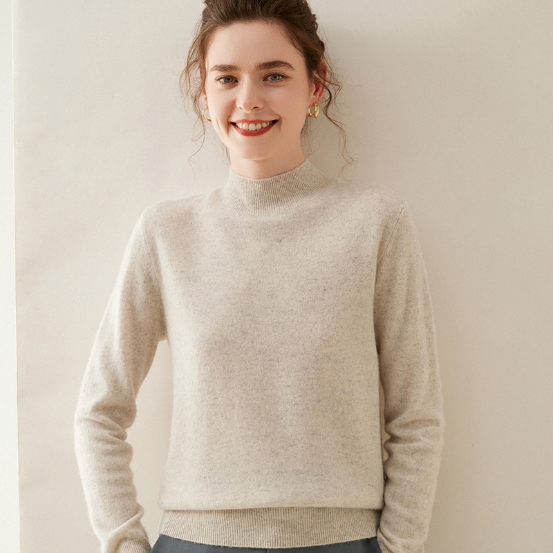 Cashmere Women's Mock Neck Long Sleeve Knit Sweater