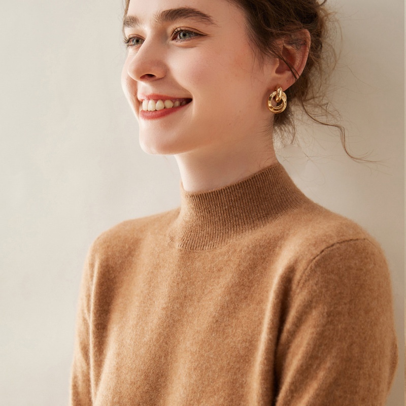 Cashmere Women's Mock Neck Long Sleeve Knit Sweater