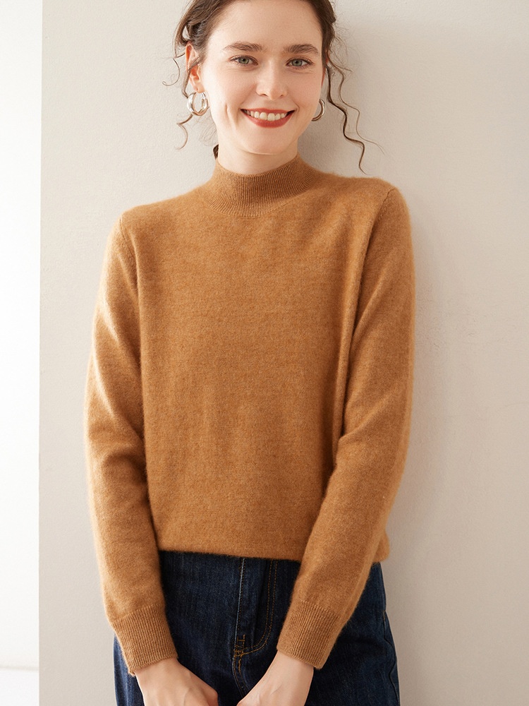 Cashmere Women's Mock Neck Long Sleeve Knit Sweater