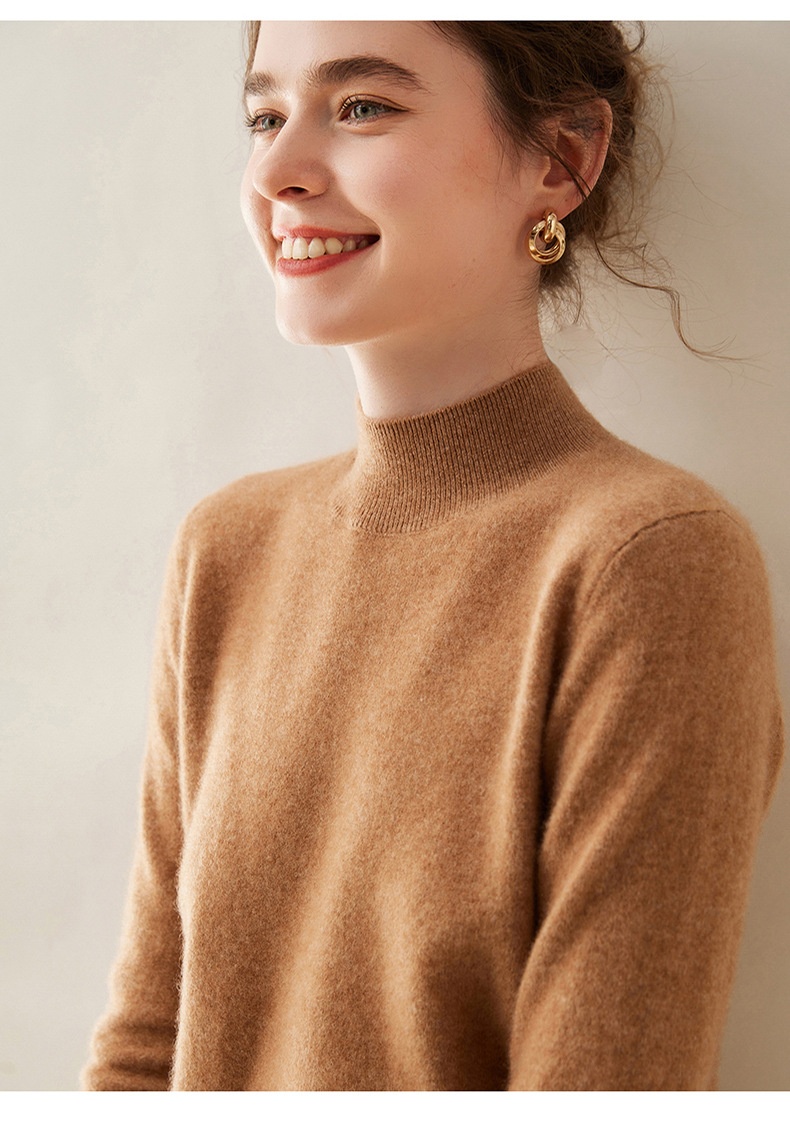 Cashmere Women's Mock Neck Long Sleeve Knit Sweater