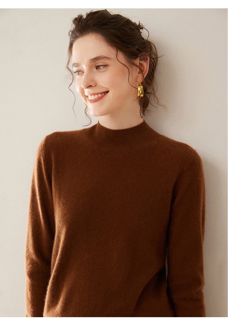 Cashmere Women's Mock Neck Long Sleeve Knit Sweater