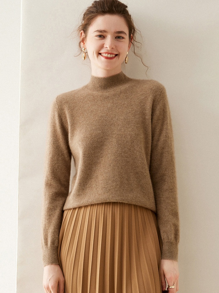 Cashmere Women's Mock Neck Long Sleeve Knit Sweater
