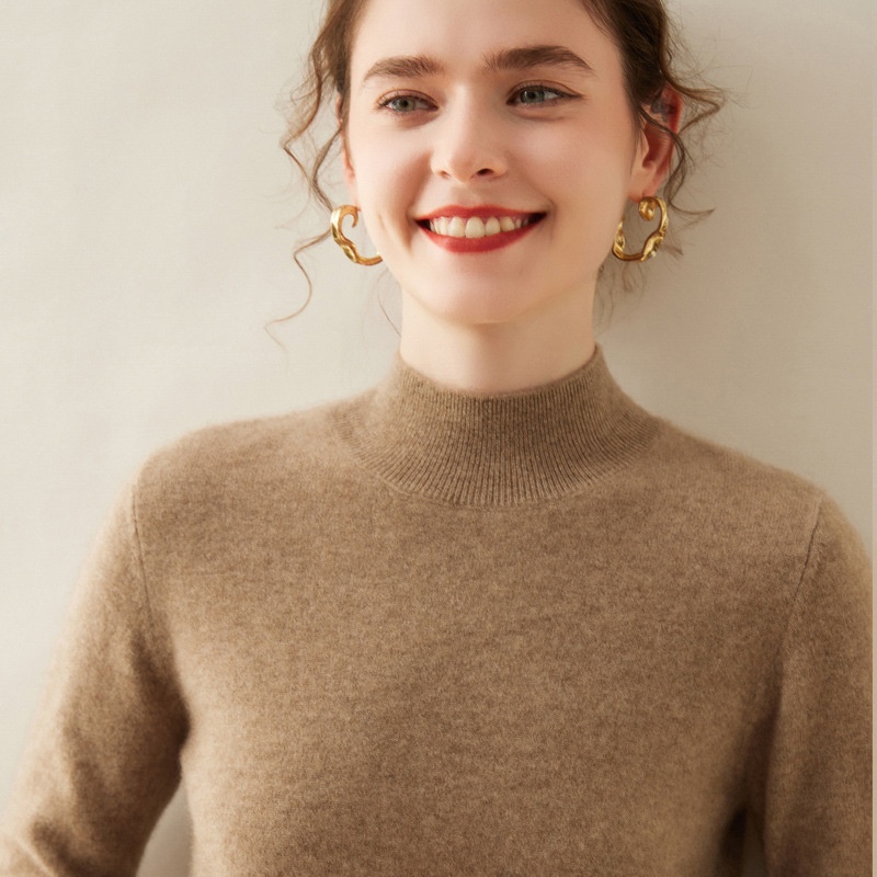 Cashmere Women's Mock Neck Long Sleeve Knit Sweater