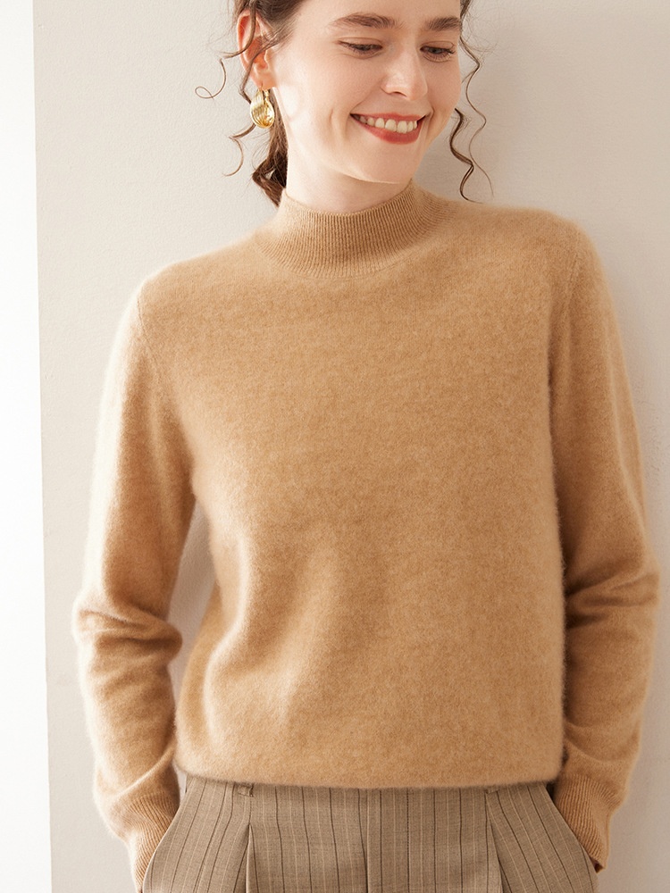Cashmere Women's Mock Neck Long Sleeve Knit Sweater