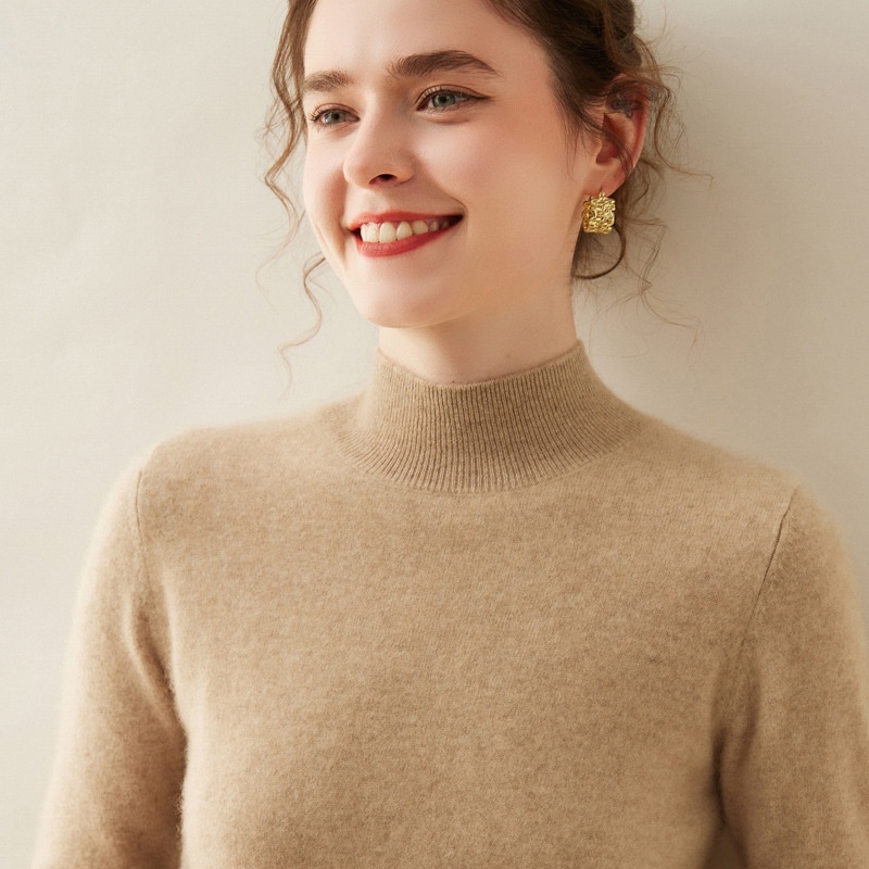 Cashmere Women's Mock Neck Long Sleeve Knit Sweater