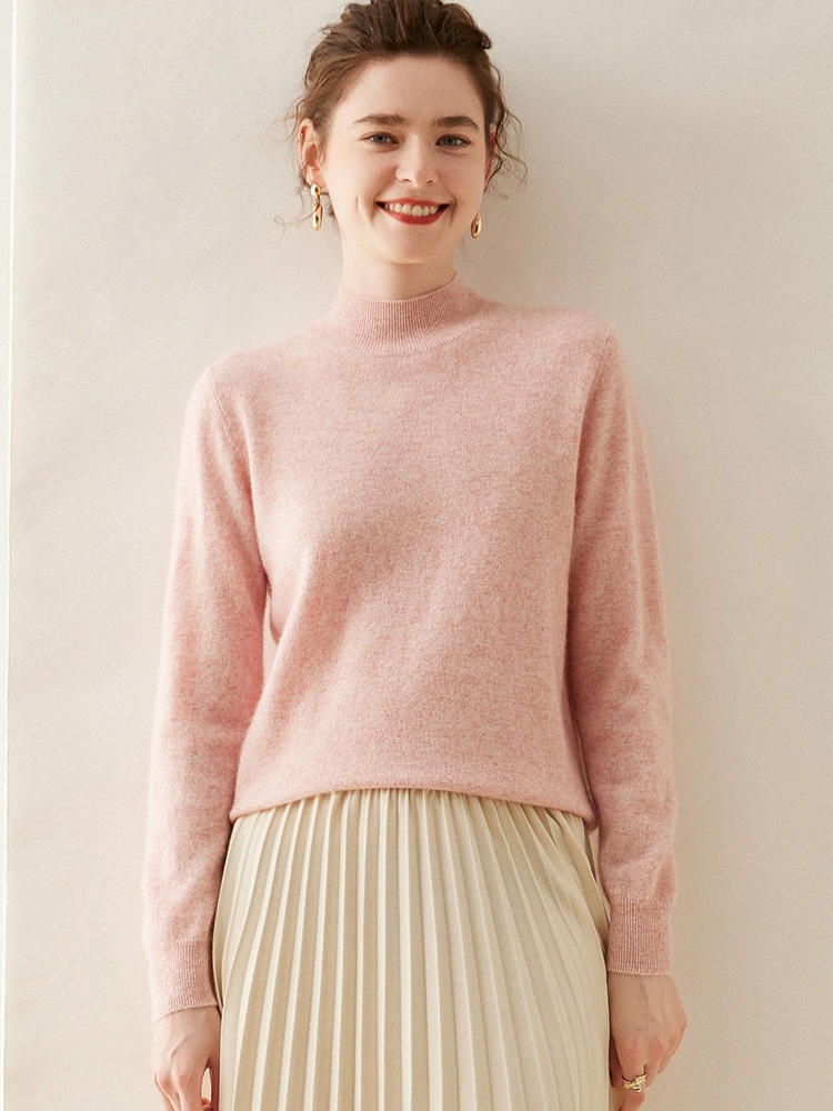 Cashmere Women's Mock Neck Long Sleeve Knit Sweater
