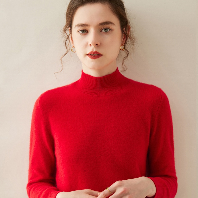 Cashmere Women's Mock Neck Long Sleeve Knit Sweater